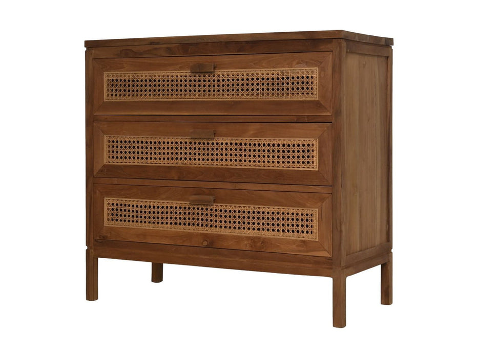 Commode met 3 laden - 90x42x85- Naturel - Teak/rotan-Ladenkasten-HSM Collection