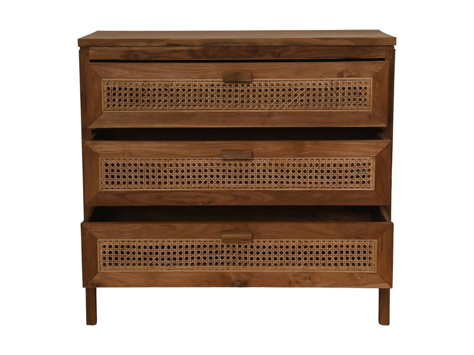 Commode met 3 laden - 90x42x85- Naturel - Teak/rotan-Ladenkasten-HSM Collection