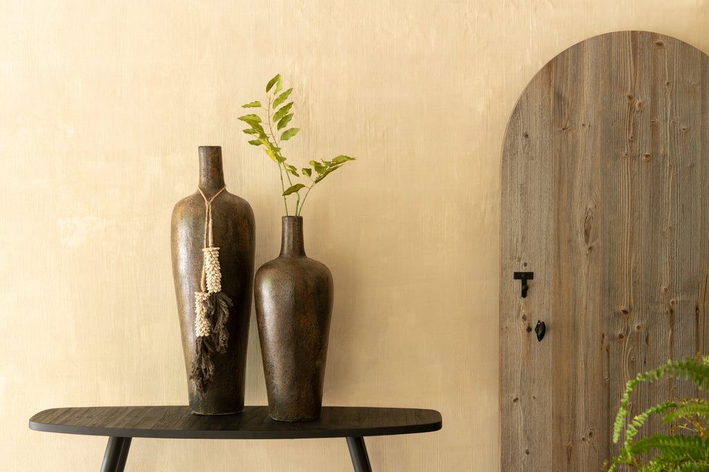 Console Ovaal gerecycleerd teak zwart-Consoletafels-J-Line