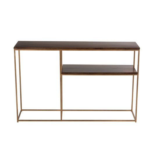 Console Rafi 2planken ijzer/mango hout goud/donker bruin-Consoletafels-J-Line