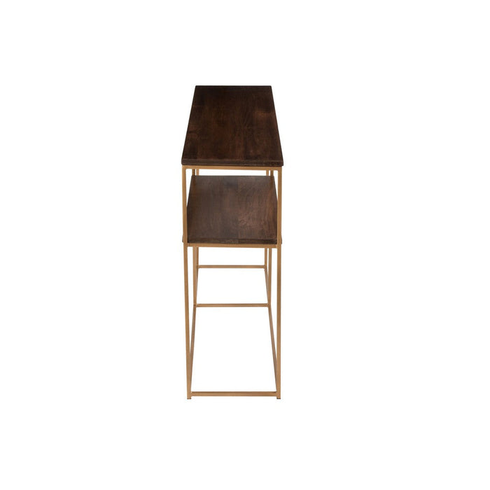 Console Rafi 2planken ijzer/mango hout goud/donker bruin-Console tafels-J-Line