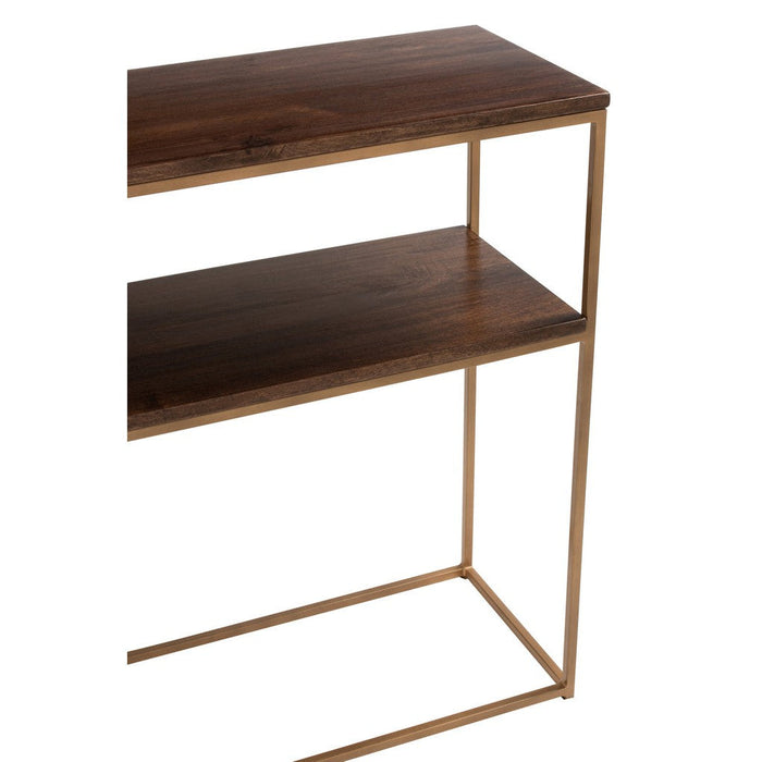 Console Rafi 2planken ijzer/mango hout goud/donker bruin-Console tafels-J-Line