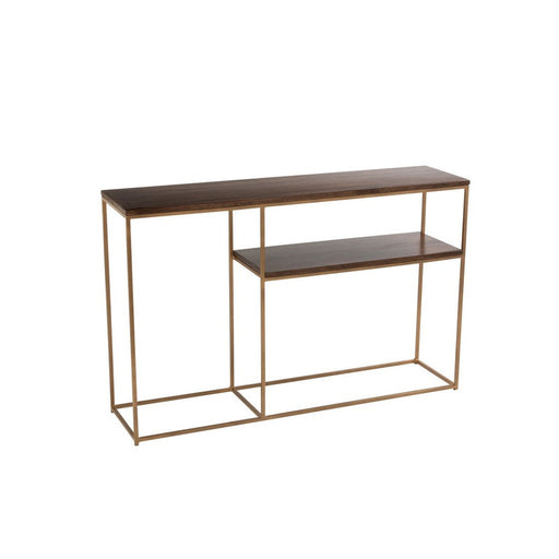 Console Rafi 2planken ijzer/mango hout goud/donker bruin-Consoletafels-J-Line