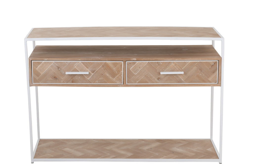 Console Zigzag 2 Drawers Wood/Metal Natural/White-Console tafels-J-Line