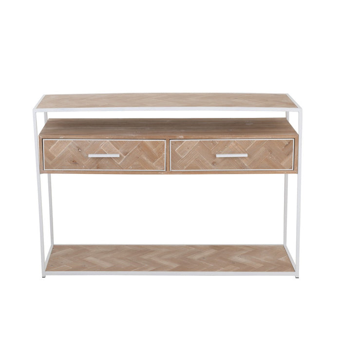 Console Zigzag 2 lades hout/metaal naturel/wit-Console tafels-J-Line