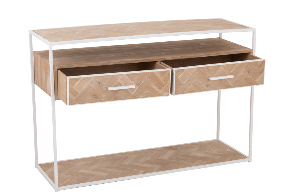 Console Zigzag 2 lades hout/metaal naturel/wit-Console tafels-J-Line