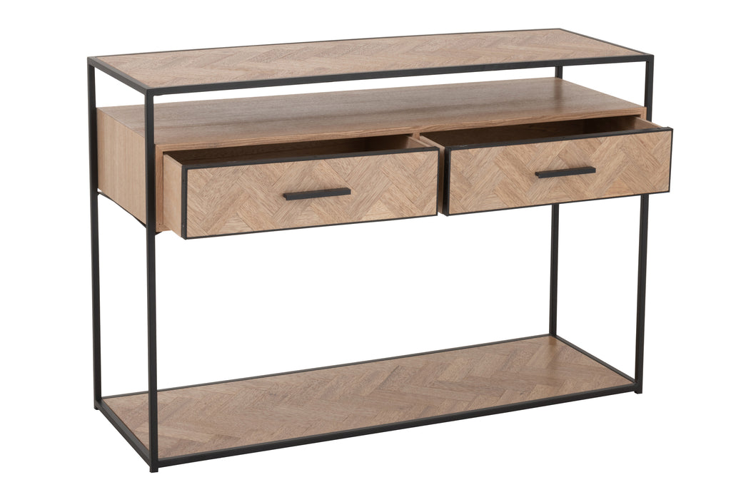 Console Zigzag 2 lades hout/metaal naturel/zwart-Console tafels-J-Line