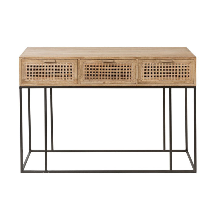 Console tafel 3 Lades Woven Reed Mango Hout Natuurlijk-Console tafels-J-Line