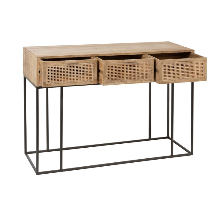 Console tafel 3 Lades Woven Reed Mango Hout Natuurlijk-Console tafels-J-Line