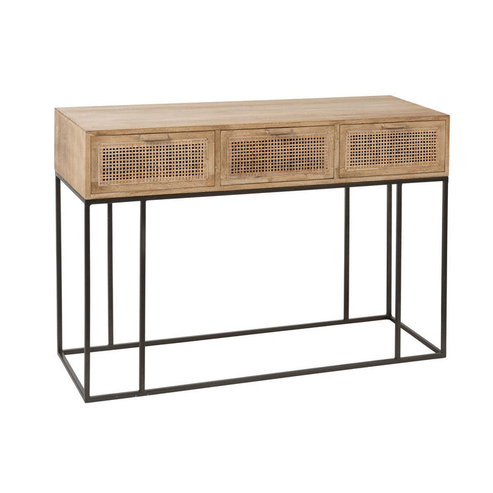 Console tafel 3 Lades Woven Reed Mango Hout Natuurlijk-Console tafels-J-Line