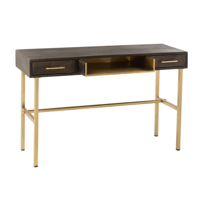 Console tafel Janis 2 Lades Mango Hout | Iron Brown | Gold-Console tafels-J-Line