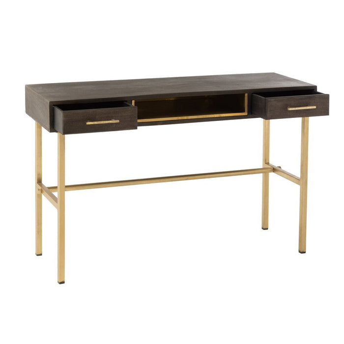 Console tafel Janis 2 Lades Mango Hout | Iron Brown | Gold-Console tafels-J-Line