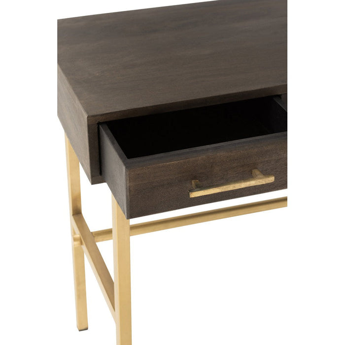 Console tafel Janis 2 Lades Mango Hout | Iron Brown | Gold-Console tafels-J-Line