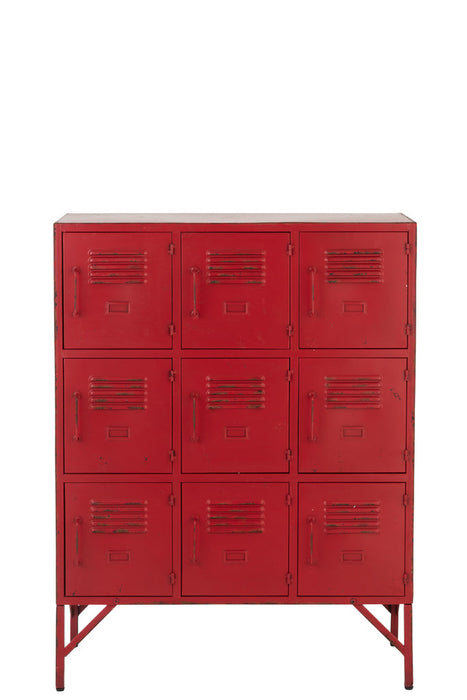 Cupboard 9 Drawer Metal Red-Opbergkasten-J-Line