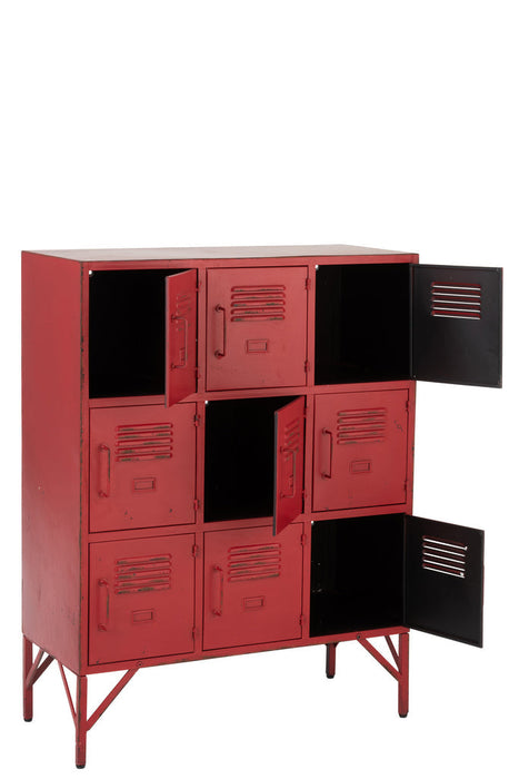 Cupboard 9 Drawer Metal Red-Opbergkasten-J-Line