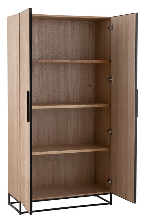 Cupboard High 2 Doors Zigzag Wood/Metal Natural/Black-Opbergkasten-J-Line