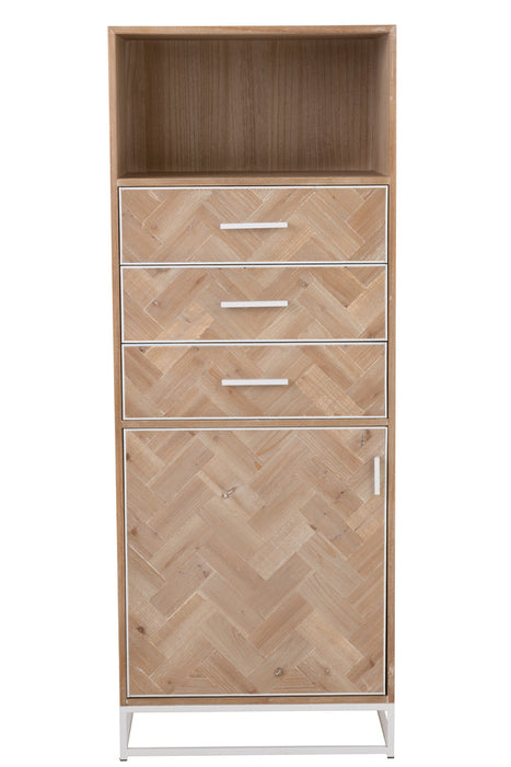 Cupboard High 3 Drawers Zigzag Wood/Metal Natural/White-Opbergkasten-J-Line