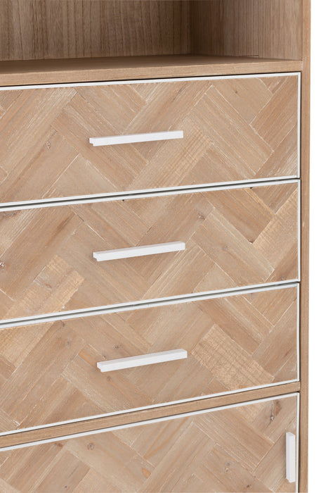 Cupboard High 3 Drawers Zigzag Wood/Metal Natural/White-Opbergkasten-J-Line