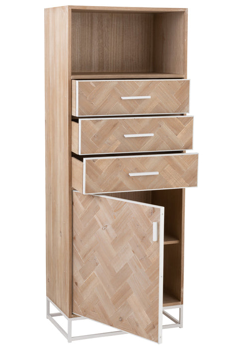 Cupboard High 3 Drawers Zigzag Wood/Metal Natural/White-Opbergkasten-J-Line