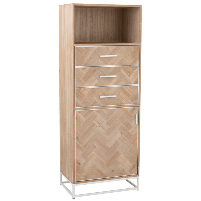 Cupboard High 3 Drawers Zigzag Wood/Metal Natural/White-Opbergkasten-J-Line