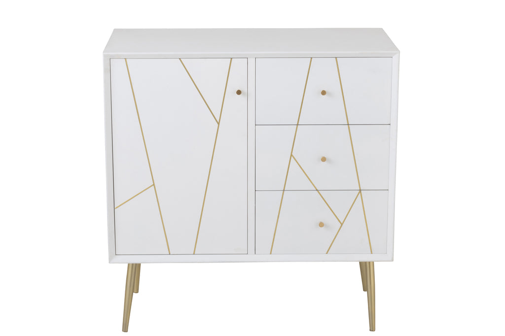 Cupboard Lines 3 Drawers 1 Door Wood/Metal White/Gold-Dressoirs-J-Line