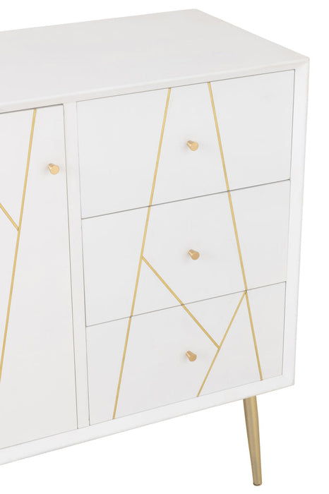 Cupboard Lines 3 Drawers 1 Door Wood/Metal White/Gold-Dressoirs-J-Line