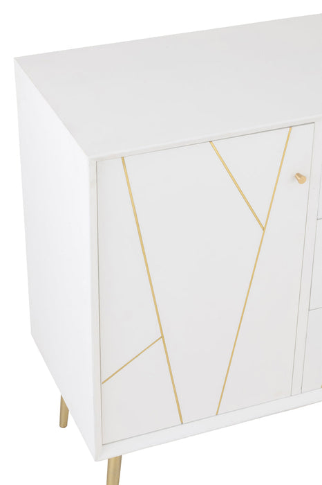 Cupboard Lines 3 Drawers 1 Door Wood/Metal White/Gold-Dressoirs-J-Line