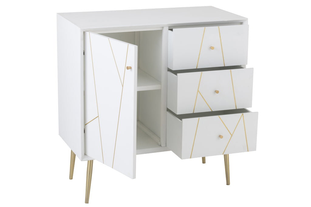 Cupboard Lines 3 Drawers 1 Door Wood/Metal White/Gold-Dressoirs-J-Line