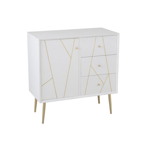 Cupboard Lines 3 Drawers 1 Door Wood/Metal White/Gold-Dressoirs-J-Line