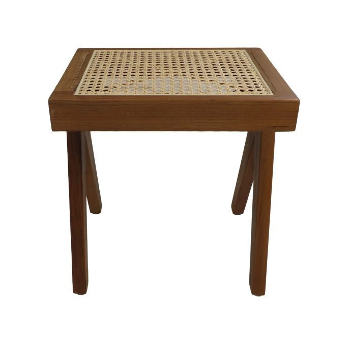 Decoratief bankje - 42x32x45 - Naturel - Teak/rotan-Woondecoratie-HSM Collection