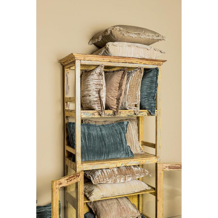 Decoratief kussen Nous Beige Fluweel Sierkussen met franjes Vierkant L-Decoratief kussen-PTMD