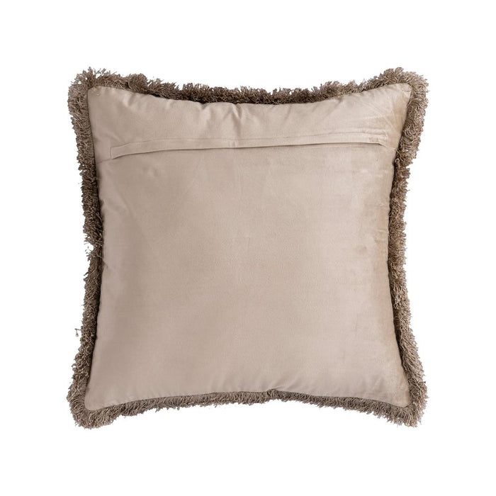 Decoratief kussen Nous Beige Fluweel Sierkussen met franjes Vierkant L-Decoratief kussen-PTMD