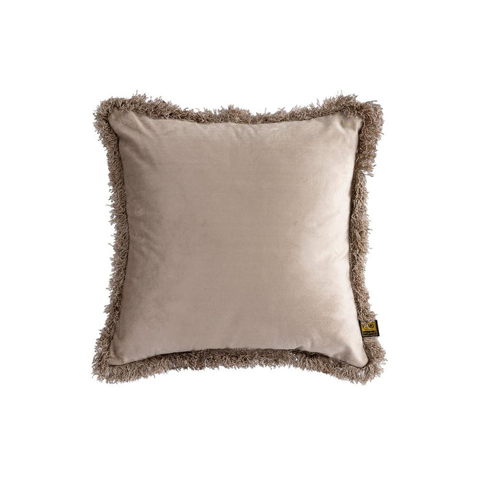 Decoratief kussen Nous Beige Fluweel Sierkussen met franjes Vierkant S-Decoratief kussen-PTMD