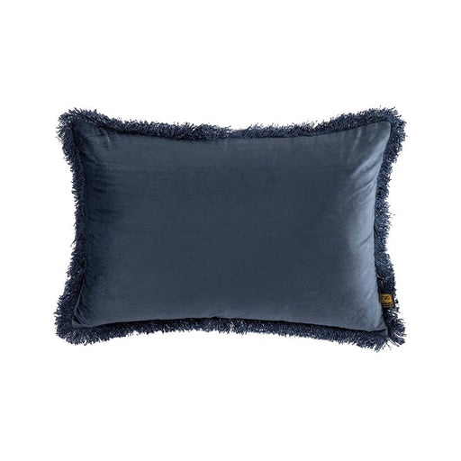 Decoratief kussen Nous Blauw Fluweel Sierkussen met franjes Rechthoekig-Decoratief kussen-PTMD
