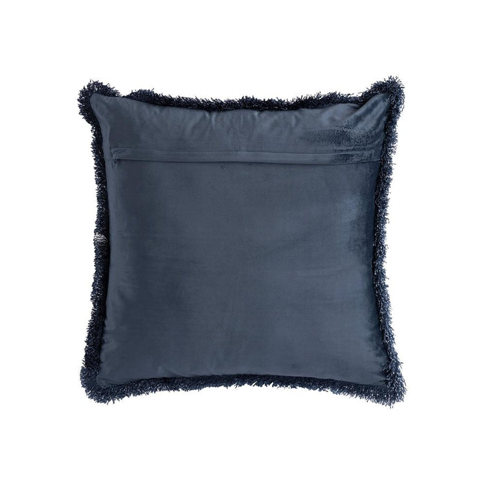 Decoratief kussen Nous Blauw Fluweel Sierkussen met franjes Vierkant L-Decoratief kussen-PTMD