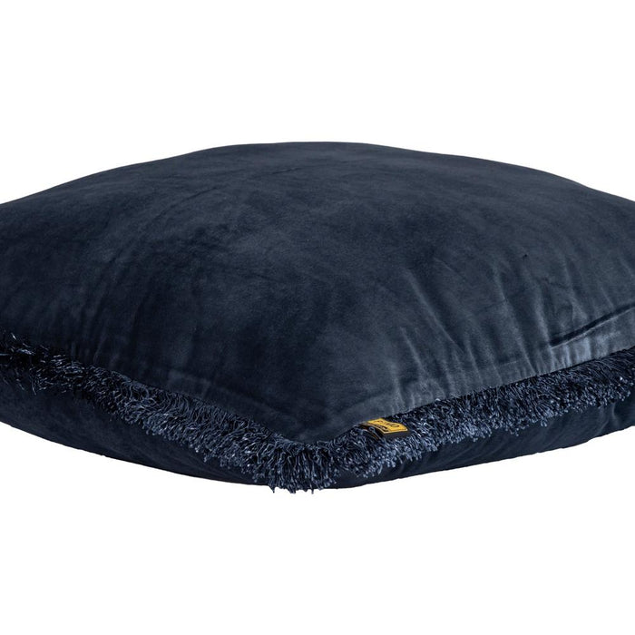 Decoratief kussen Nous Blauw Fluweel Sierkussen met franjes Vierkant L-Decoratief kussen-PTMD