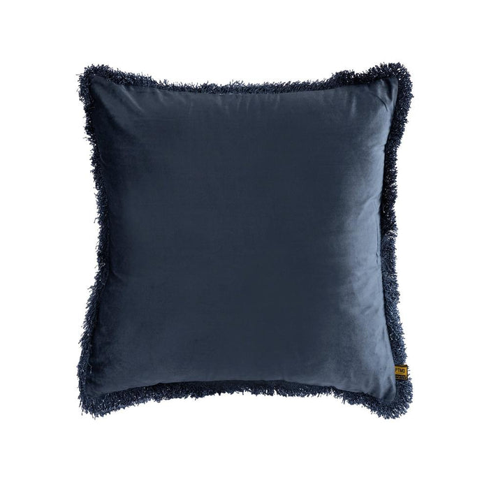 Decoratief kussen Nous Blauw Fluweel Sierkussen met franjes Vierkant L-Decoratief kussen-PTMD