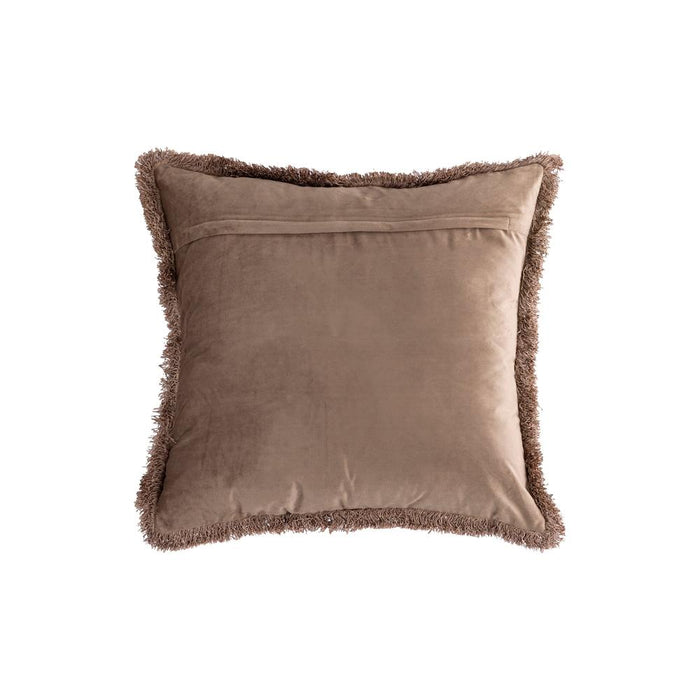 Decoratief kussen Nous Taupe Fluweel Sierkussen met franjes Vierkant L-Decoratief kussen-PTMD