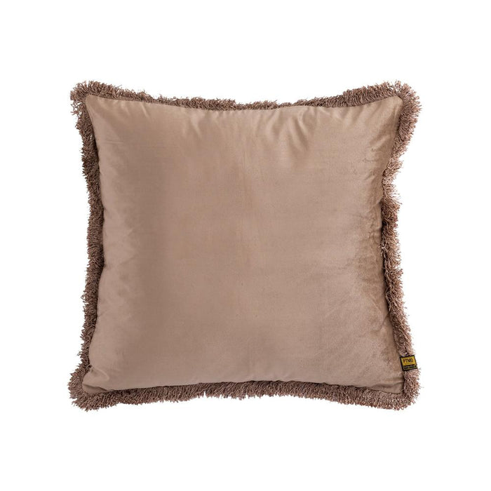 Decoratief kussen Nous Taupe Fluweel Sierkussen met franjes Vierkant L-Decoratief kussen-PTMD