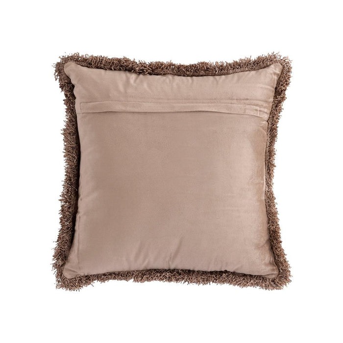 Decoratief kussen Nous Taupe Fluweel Sierkussen met franjes Vierkant S-Decoratief kussen-PTMD