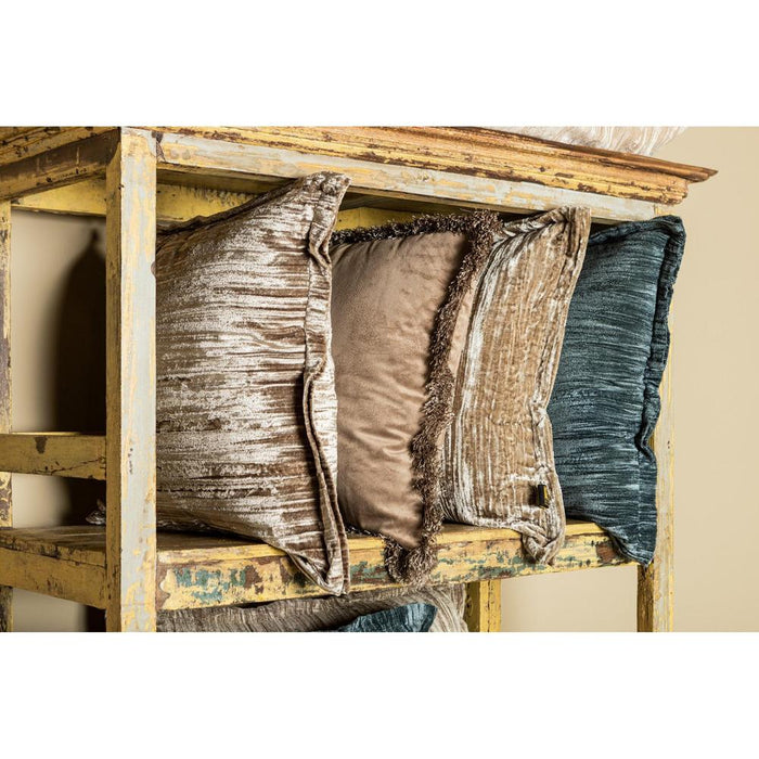 Decoratief kussen Nous Taupe Fluweel Sierkussen met franjes Vierkant S-Decoratief kussen-PTMD