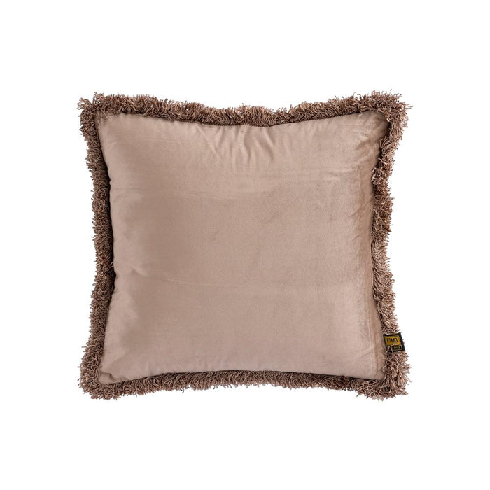 Decoratief kussen Nous Taupe Fluweel Sierkussen met franjes Vierkant S-Decoratief kussen-PTMD