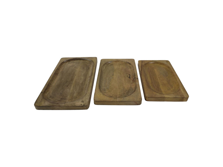 Decoratieve dienbladen - Naturel - Mangohout - Set van 3-Keukenaccessoire-HSM Collection