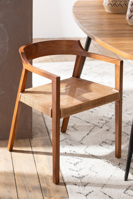 Dining Chair Square Open Webbing Teak Wood Brown-Eetkamerstoelen-J-Line