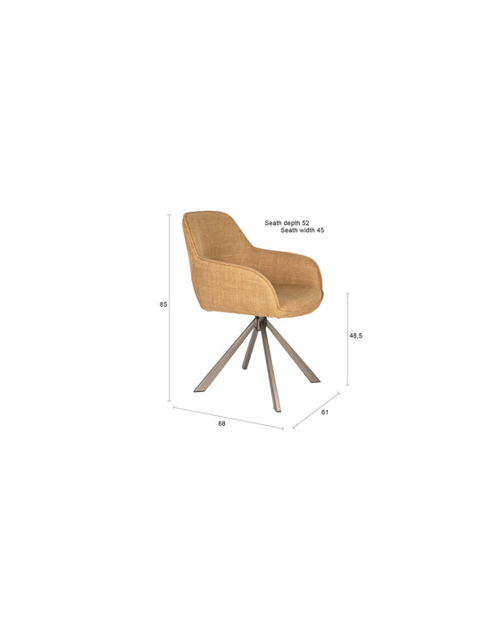 Draaibare Eetkamerstoel Toye Ochre Polyester Geel 68x45 cm-Eetkamerstoelen-Creating Home