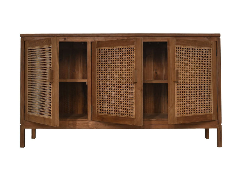 Dressoir 3 Deur-150x42x85-Naturel-Teak/Rotan-Dressoirs-HSM Collection