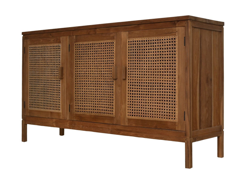 Dressoir 3 Deur-150x42x85-Naturel-Teak/Rotan-Dressoirs-HSM Collection