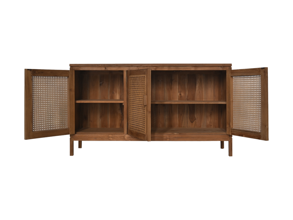 Dressoir 3 Deur-150x42x85-Naturel-Teak/Rotan-Dressoirs-HSM Collection