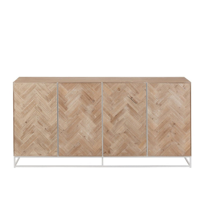 Dressoir 4-deurs Zigzag Hout/Metaal Naturel/Wit 42x180x86 cm-Dressoirs-J-Line