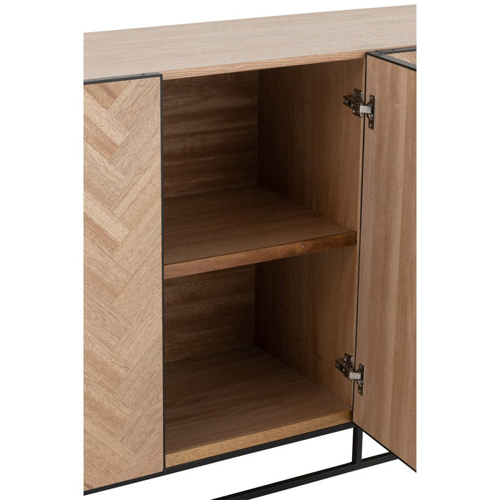 Dressoir 4-deurs Zigzag Hout/Metaal Naturel/Zwart 40x180x87 cm-Dressoirs-J-Line